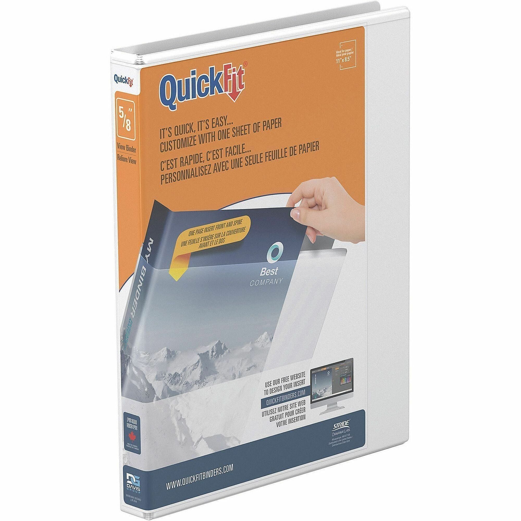 QuickFit Round-Ring View Binder, 3 Rings, 0.63" Capacity, 11 x 8.5, White
