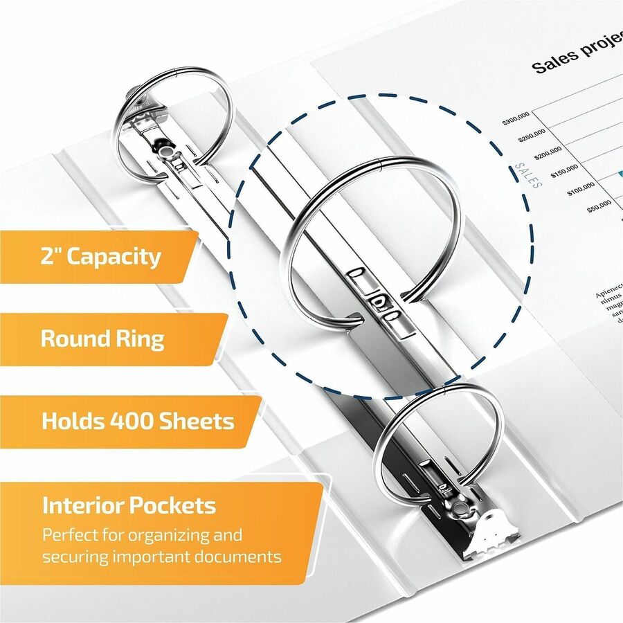 QuickFit Round Ring Unique Binder - 2" Binder Capacity - Letter - 8 1/2" x 11" Sheet Size - 400 Sheet Capacity - 2" Ring - Round Ring Fastener(s) - 2 Internal Pocket(s) - Vinyl - White - Recycled - Print-transfer Resistant, Exposed Rivet, PVC-free -