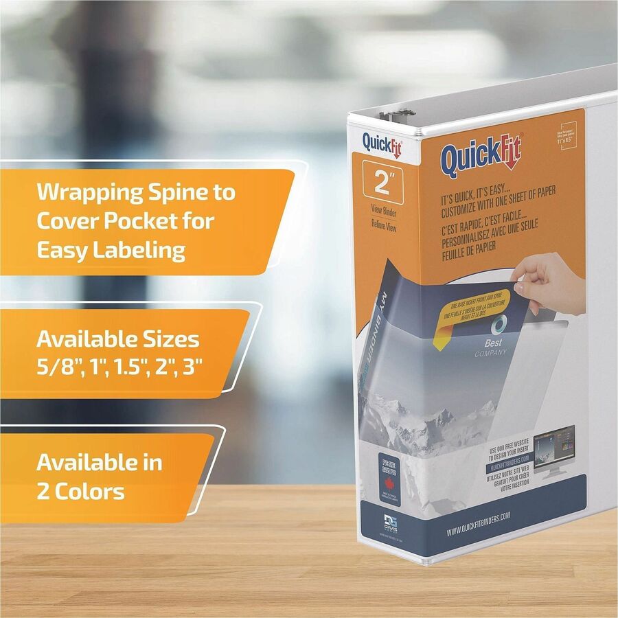 QuickFit Round Ring Unique Binder - 2" Binder Capacity - Letter - 8 1/2" x 11" Sheet Size - 400 Sheet Capacity - 2" Ring - Round Ring Fastener(s) - 2 Internal Pocket(s) - Vinyl - White - Recycled - Print-transfer Resistant, Exposed Rivet, PVC-free -