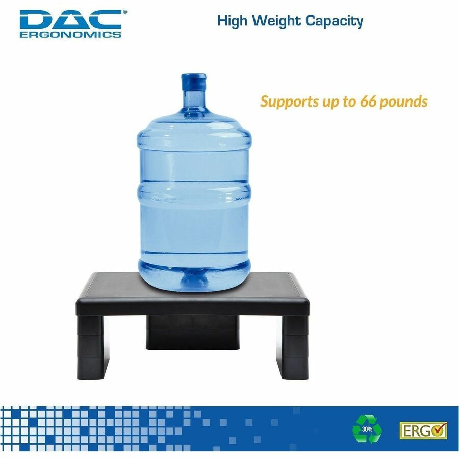 DAC Height Adjustable LCD/TFT Monitor Riser - 66 lb Load Capacity - Flat Panel Display Type Supported - 4.8" Height x 13" Width x 10.5" Depth - Black