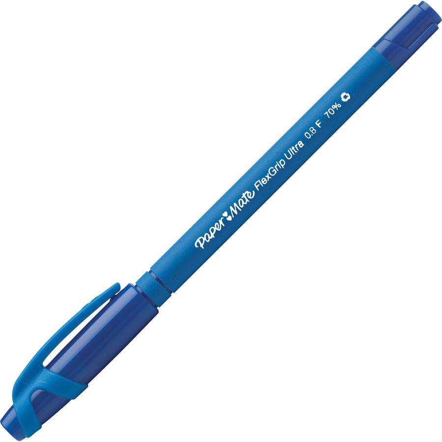 FlexGrip Ultra Recycled Ballpoint Pen, Stick, Fine 0.8 mm, Blue Ink, Blue Barrel, Dozen