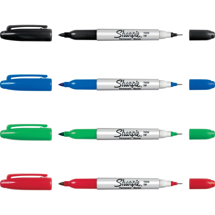 Sharpie Twin Tip Permant Maker - Ultra Fine, Fine Marker Point - 1 mm, 0.3 mm Marker Point Size - Black, Red, Blue, Green Alcohol Based Ink - 4 / Set - 