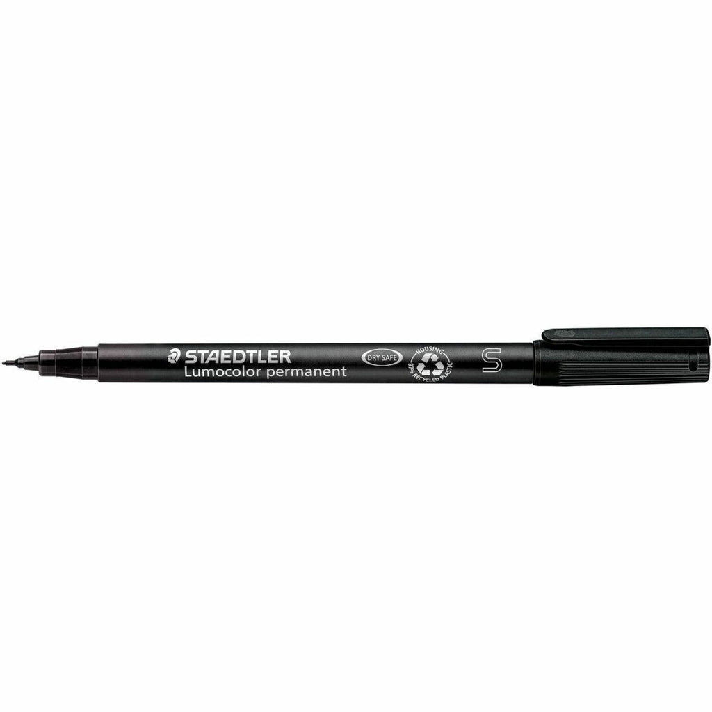 Lumocolor Permanent Pen Markers - Fine Marker Point - 0.4 mm Marker Point Size - Refillable - Black - Black Polypropylene Barrel - 10 / Box