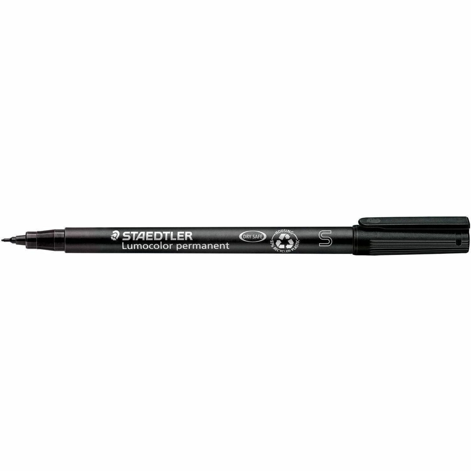 Lumocolor Permanent Pen Markers - Fine Marker Point - 0.4 mm Marker Point Size - Refillable - Black - Black Polypropylene Barrel - 10 / Box