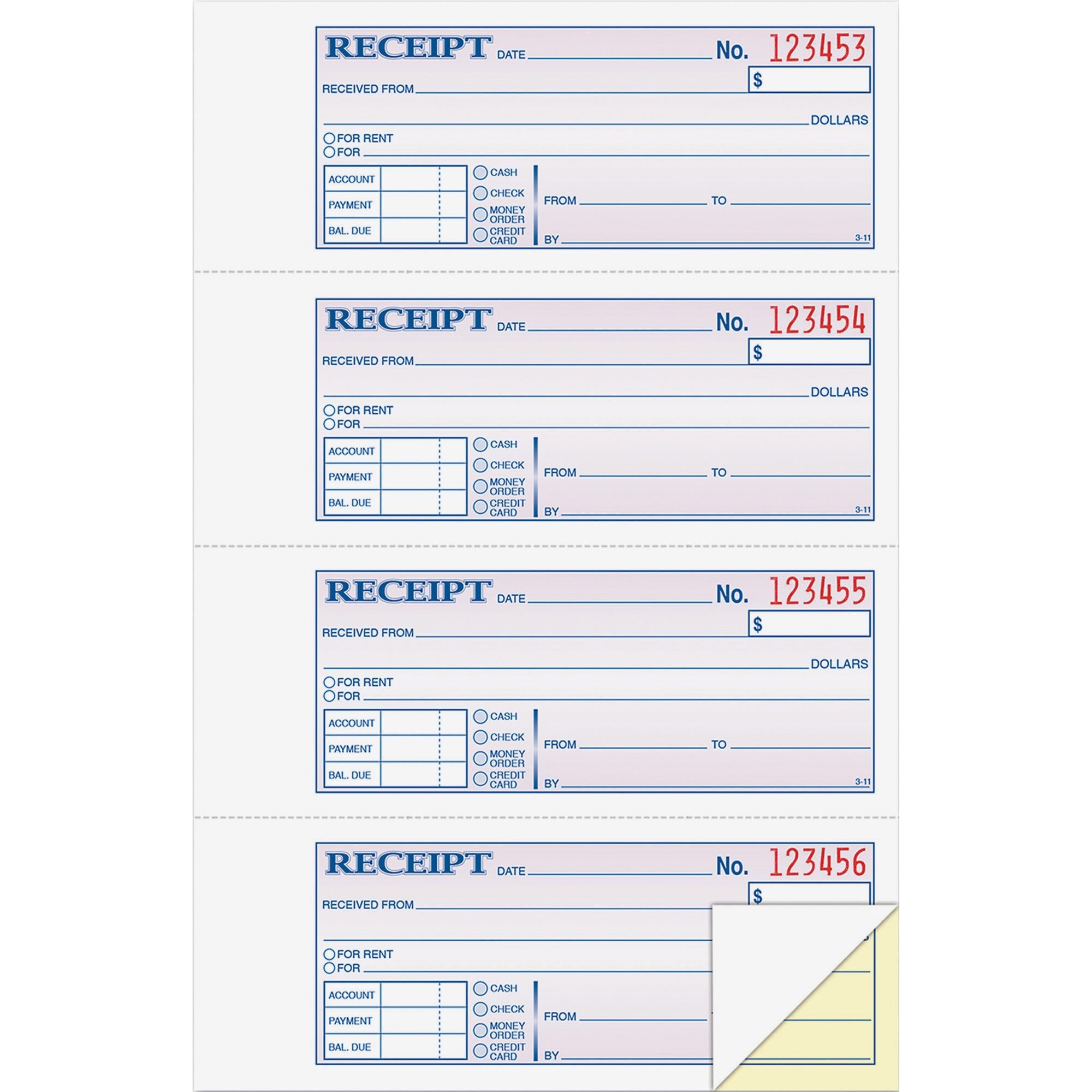 Adams Money/Rent Receipt Book - 200 Sheet(s) - Tape Bound - 2 PartCarbonless Copy - 7.62" x 11" Sheet Size - White - 1 Each - 