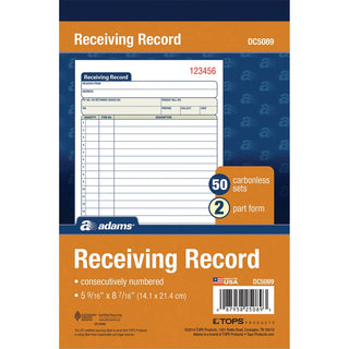 Adams Carbonless Receiving Record Book - 50 Sheet(s) - 2 PartCarbonless Copy - 5.56" x 8.43" Sheet Size - White - 1 Each