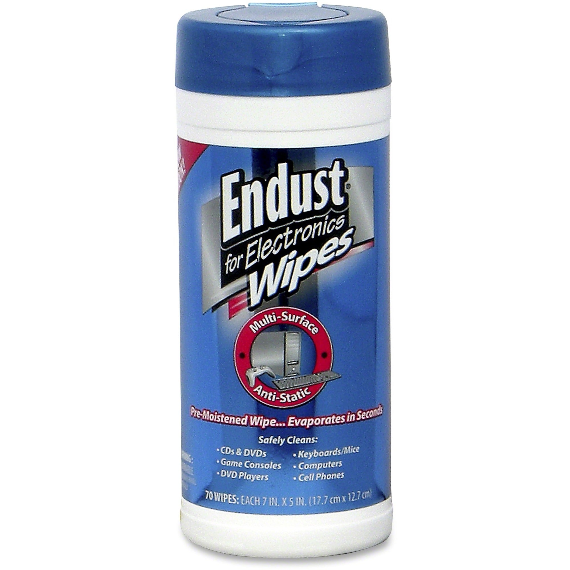 Antistatic Premoistened Wipes for Electronics, Cloth, 6 x 6, Unscented, 70/Tub