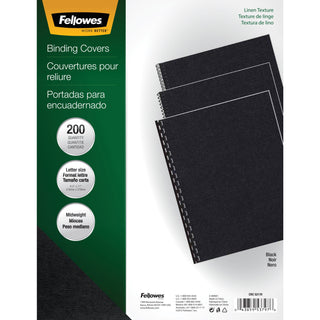 Fellowes Expressions Linen Presentation Covers - 11" Height x 8.5" Width x 0.1" Depth - For Letter 8 1/2" x 11" Sheet - Rectangular - Black - Linen - 200 / Pack - 
