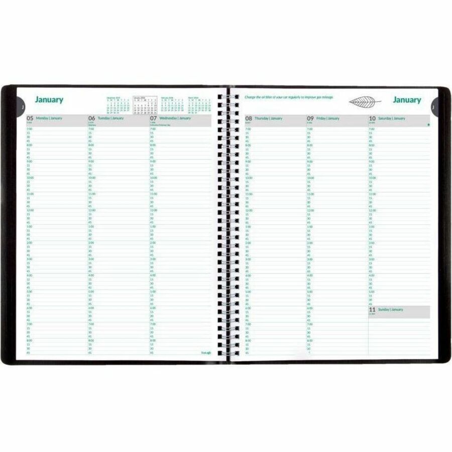 Blueline Recycled Ecologix Weekly Planners - Julian Dates - Weekly - 12 Month - January 2024 - December 2024 - 7:00 AM to 8:45 PM - Quarter-hourly, 7:00 AM to 5:45 PM - Quarter-hourly - 1 Week Double Page Layout - 8 1/2" x 11" Sheet Size - Twin Wire