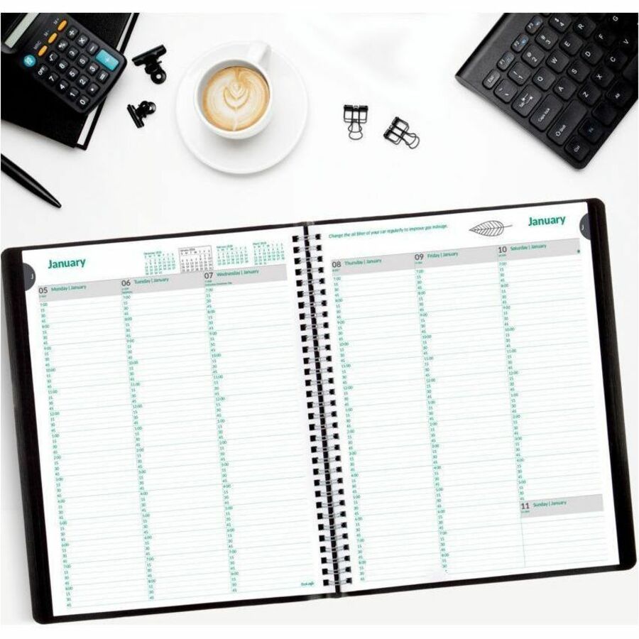 Blueline Recycled Ecologix Weekly Planners - Julian Dates - Weekly - 12 Month - January 2024 - December 2024 - 7:00 AM to 8:45 PM - Quarter-hourly, 7:00 AM to 5:45 PM - Quarter-hourly - 1 Week Double Page Layout - 8 1/2" x 11" Sheet Size - Twin Wire