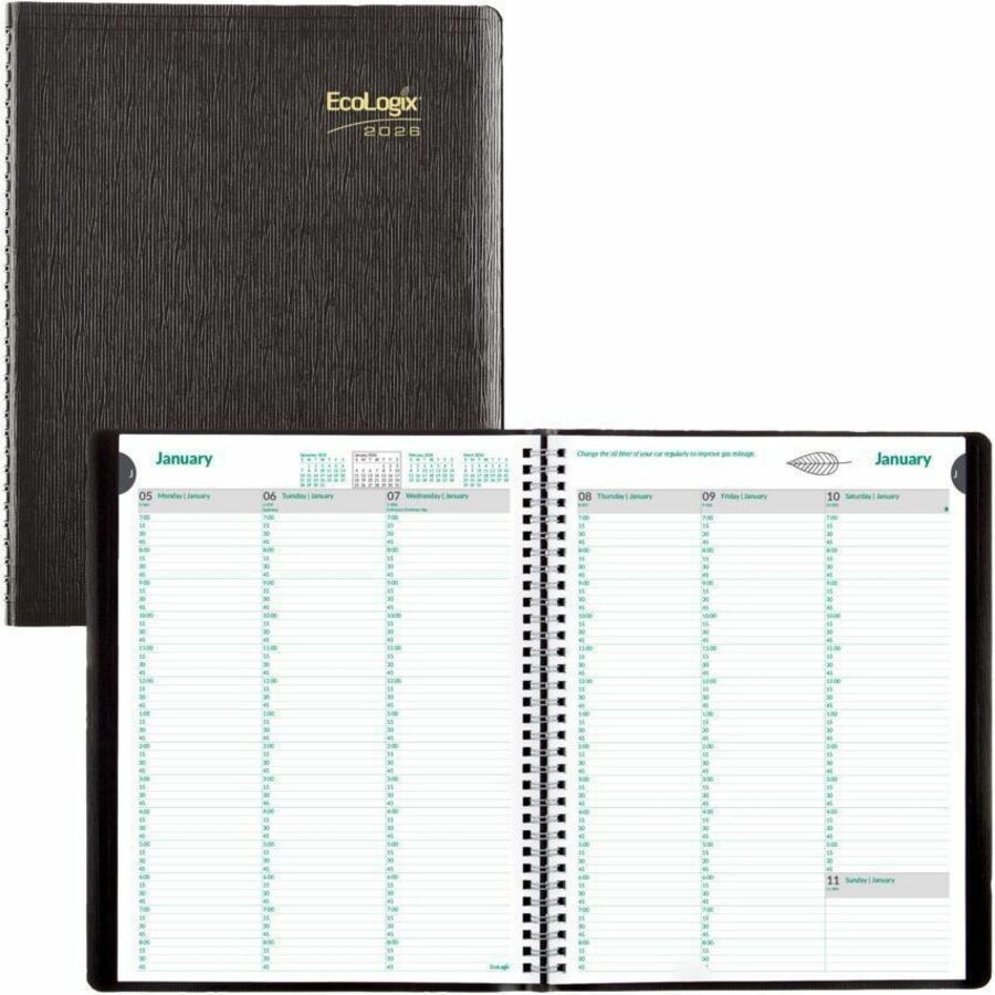 Blueline Recycled Ecologix Weekly Planners - Julian Dates - Weekly - 12 Month - January 2024 - December 2024 - 7:00 AM to 8:45 PM - Quarter-hourly, 7:00 AM to 5:45 PM - Quarter-hourly - 1 Week Double Page Layout - 8 1/2" x 11" Sheet Size - Twin Wire