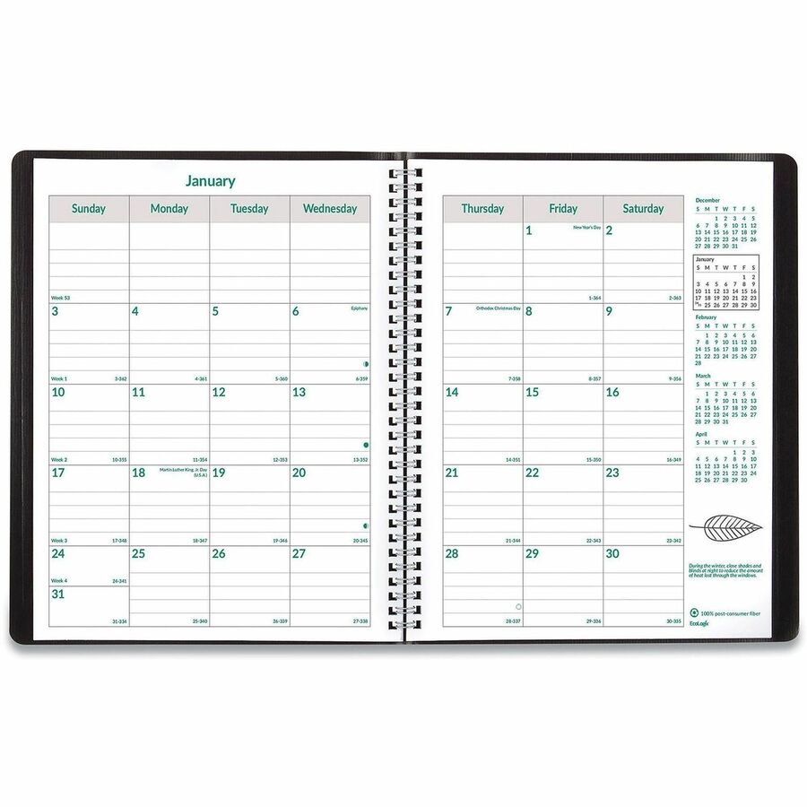 EcoLogix Recycled Monthly Planner, EcoLogix Artwork, 11 x 8.5, Black Cover, 14-Month (Dec to Jan): 2023 to 2025