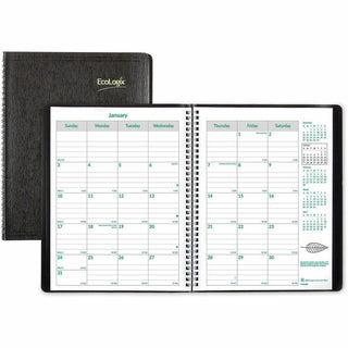 EcoLogix Recycled Monthly Planner, EcoLogix Artwork, 11 x 8.5, Black Cover, 14-Month (Dec to Jan): 2023 to 2025