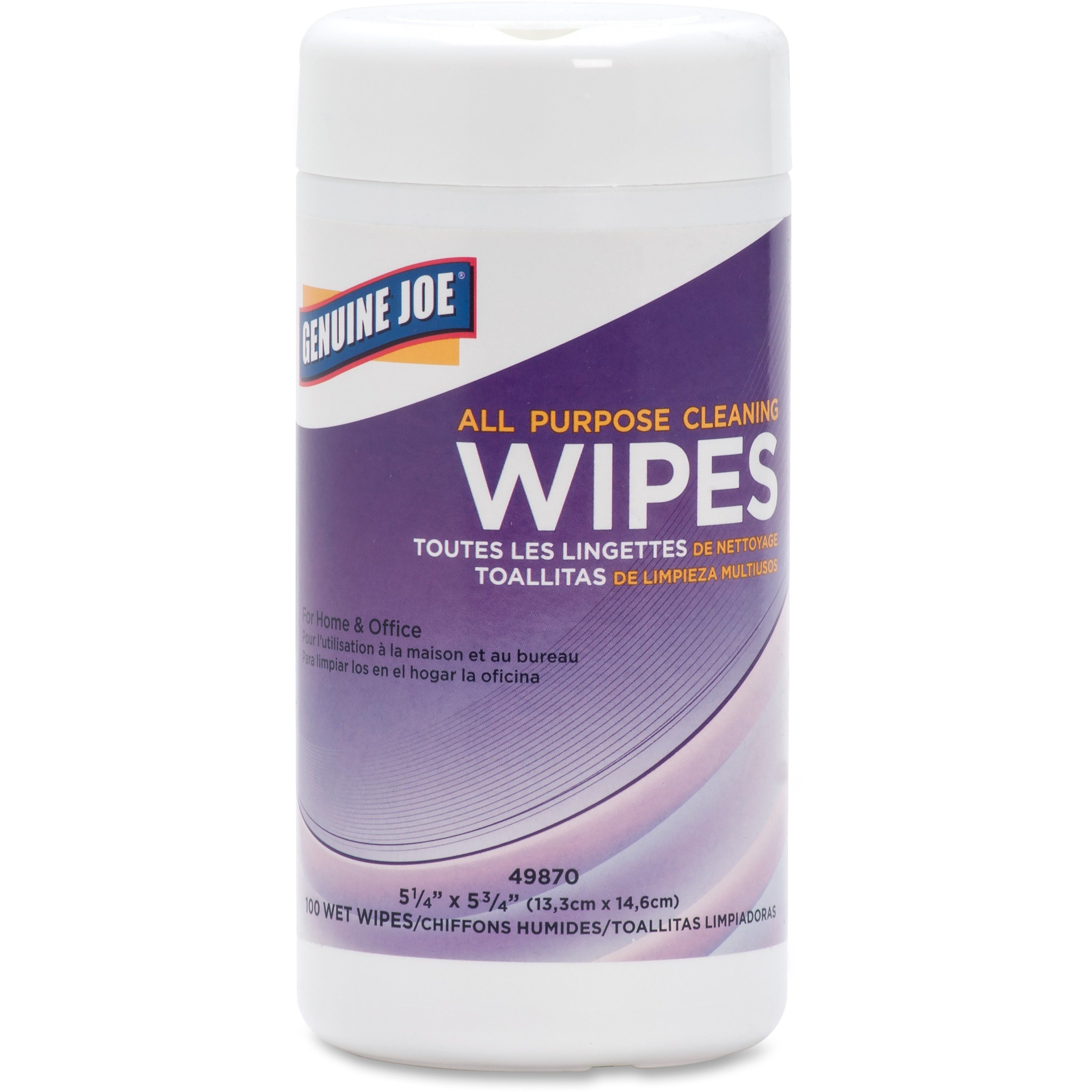 Genuine Joe All Purpose Cleaning Wipes - 5.88" Length x 5.13" Width - 100 / Canister - 1 Each - Pre-moistened, Non-abrasive, Non-toxic, Soft, Easy to Use - 