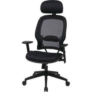 Office Star Professional Air Grid Chair with Adjustable Headrest - Mesh Seat - 5-star Base - Black - 1 Each