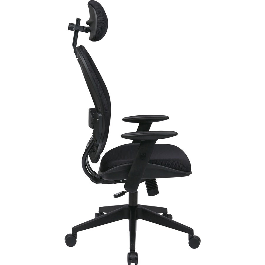 Office Star Professional Air Grid Chair with Adjustable Headrest - Mesh Seat - 5-star Base - Black - 1 Each