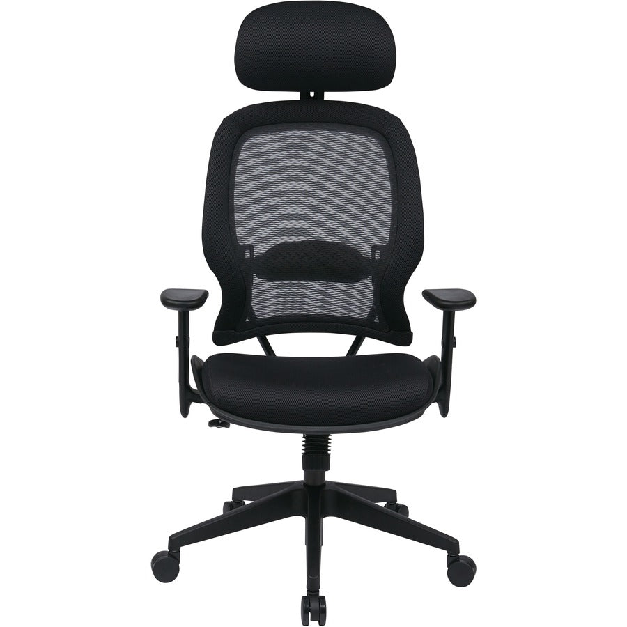 Office Star Professional Air Grid Chair with Adjustable Headrest - Mesh Seat - 5-star Base - Black - 1 Each