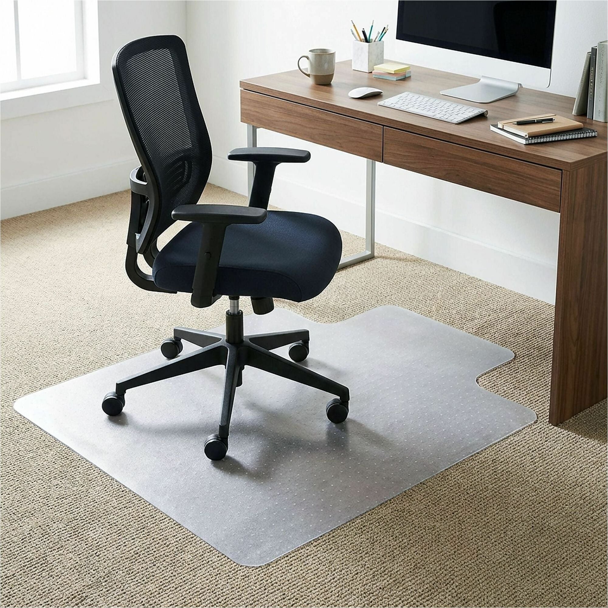 Lorell Standard Lip Chairmat - 48" Length x 36" Width x 0.133" Thickness - Lip Size 10" Length x 19" Width - Vinyl - Clear - 1Each