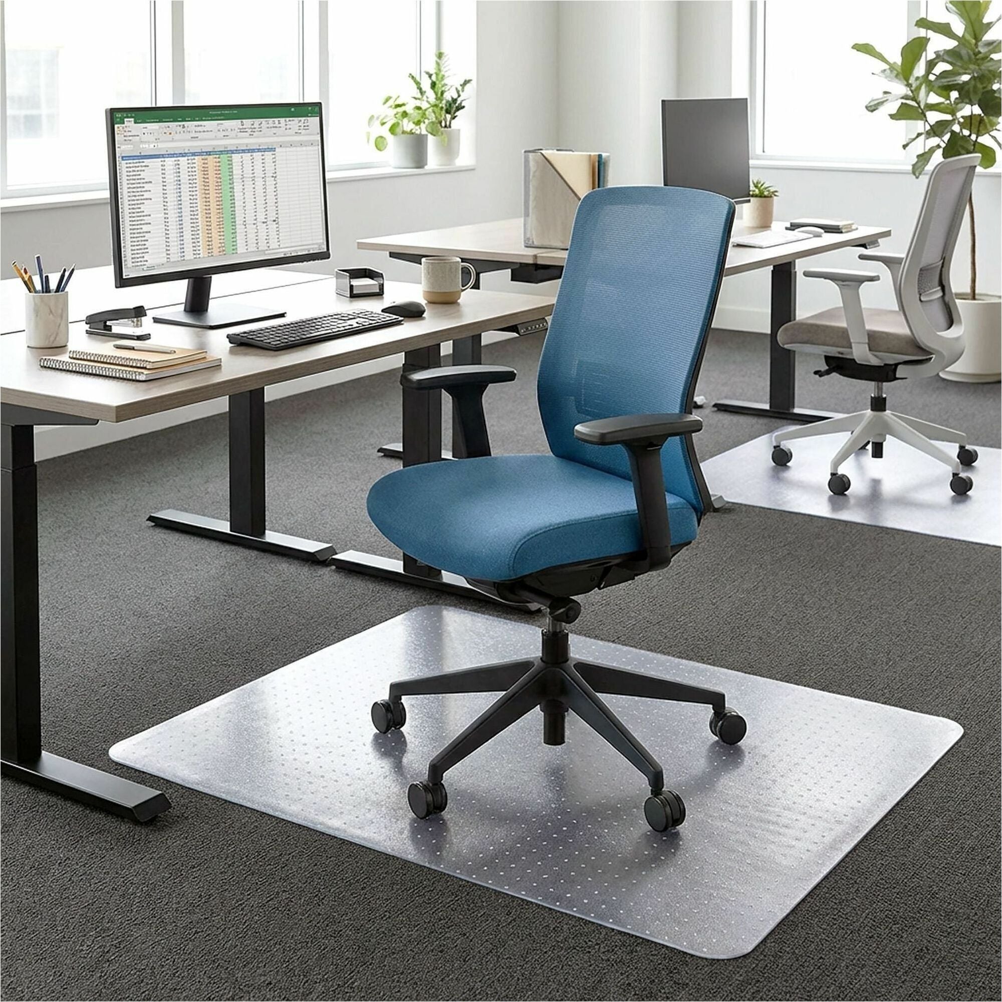 Lorell Medium-Pile Smooth Edge Chairmat - Carpeted Floor - 60" Length x 46" Width x 0.133" Thickness - Rectangular - Vinyl - Clear - 1Each