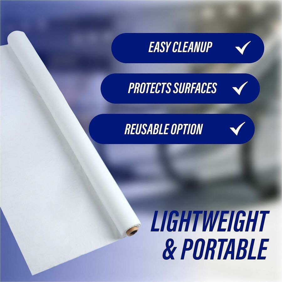 Genuine Joe Banquet-Size Plastic Tablecover - 300 ft Length x 40" Width - Plastic - White - 1 / Roll