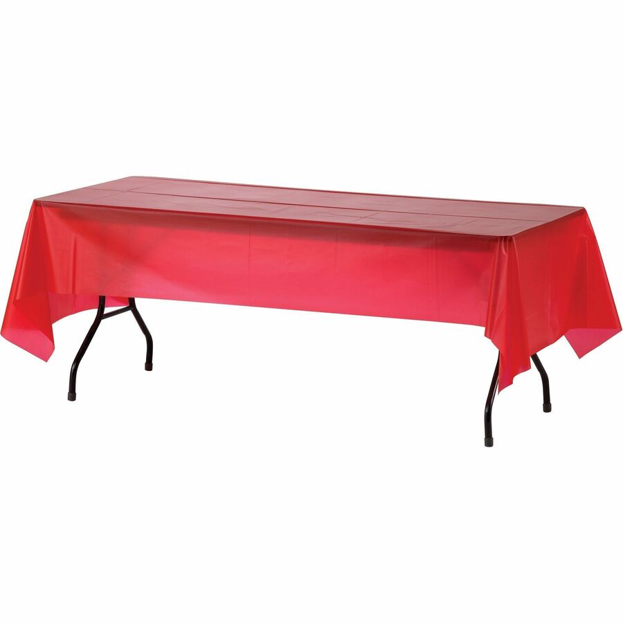 Genuine Joe Plastic Rectangular Table Covers - 108" Length x 54" Width - Plastic - Red - 6 / Pack - 