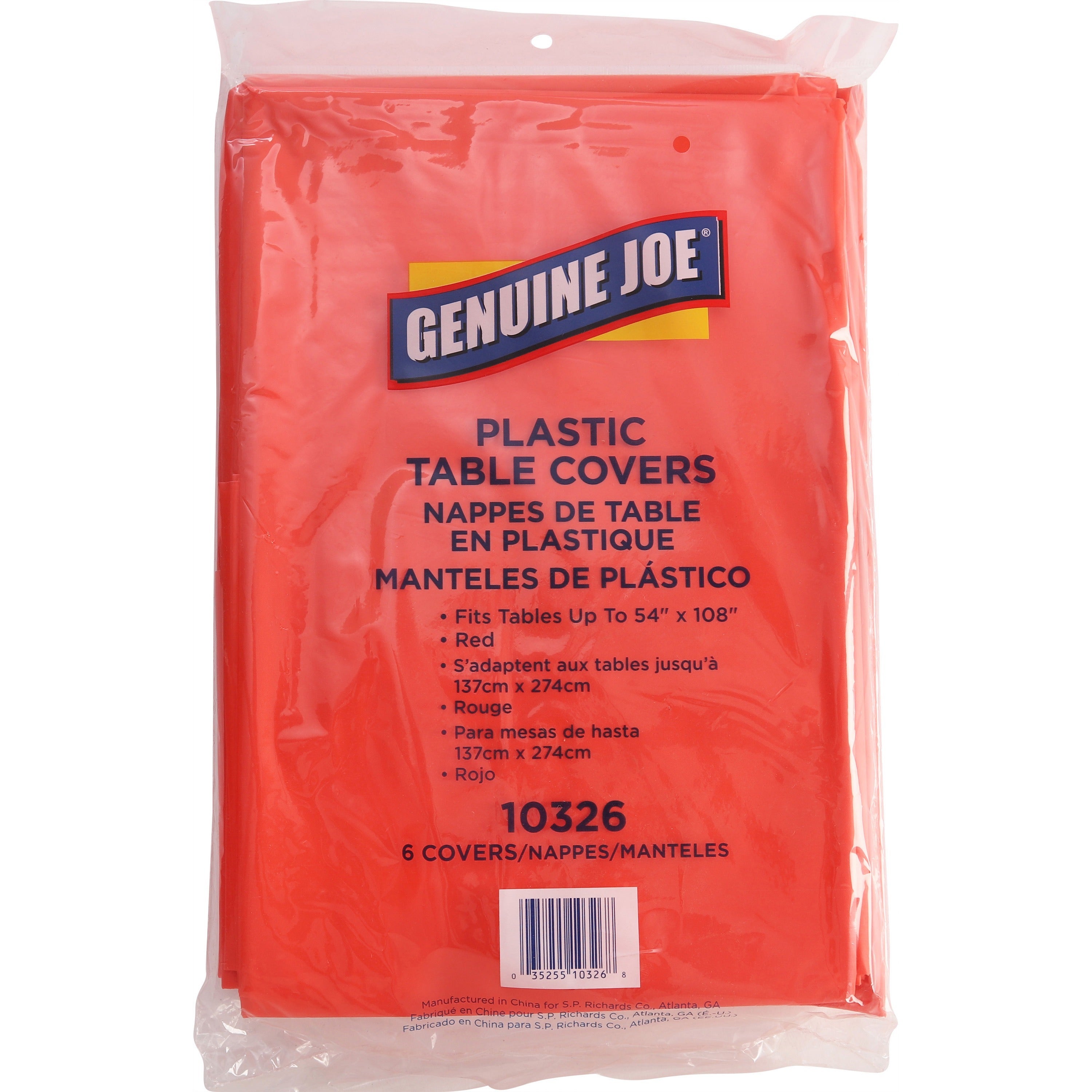 Genuine Joe Plastic Rectangular Table Covers - 108" Length x 54" Width - Plastic - Red - 6 / Pack - 