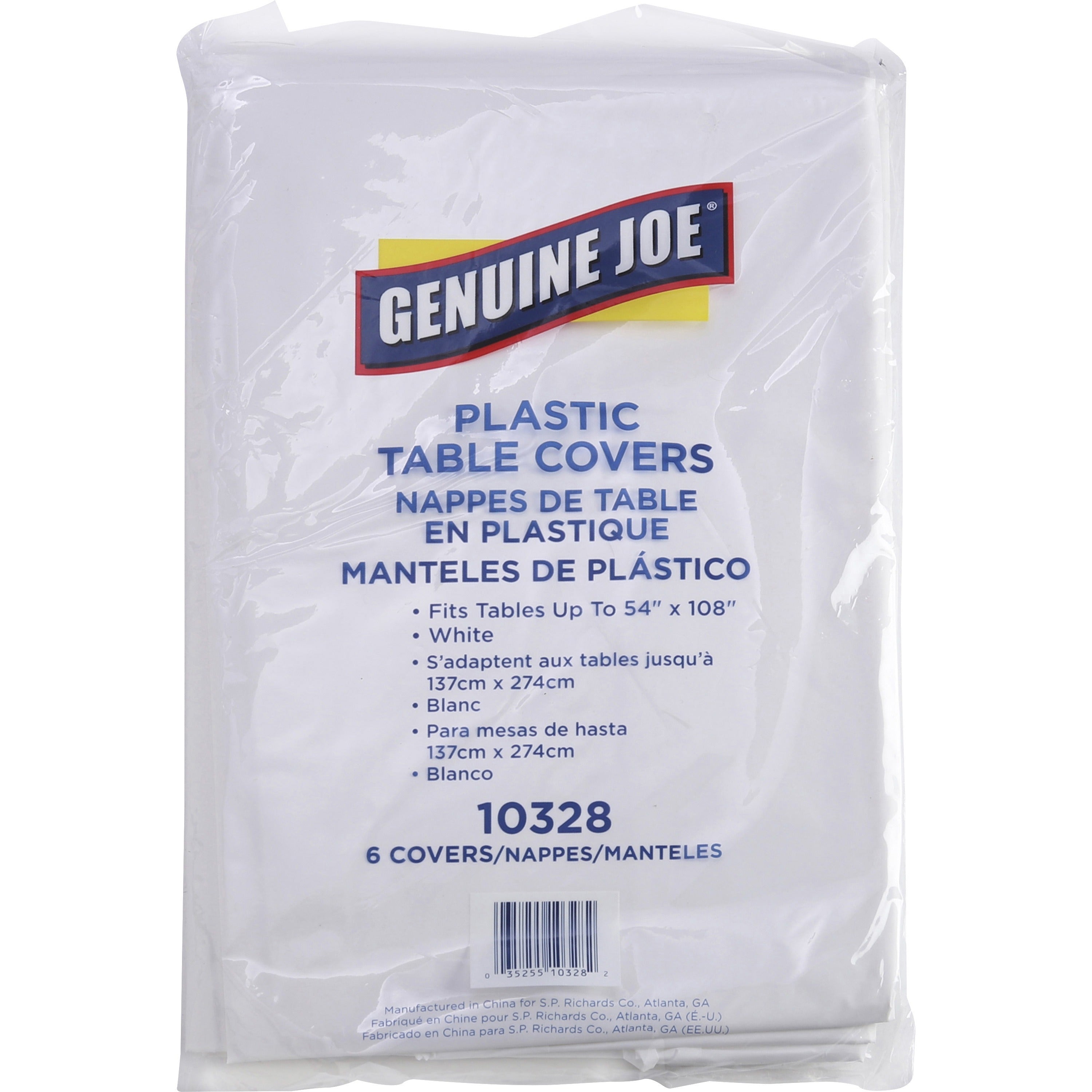 Genuine Joe Plastic Rectangular Table Covers - 108" Length x 54" Width - Plastic - White - 6 / Pack - 1