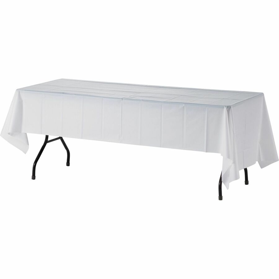 Genuine Joe Plastic Rectangular Table Covers - 108" Length x 54" Width - Plastic - White - 6 / Pack - 2