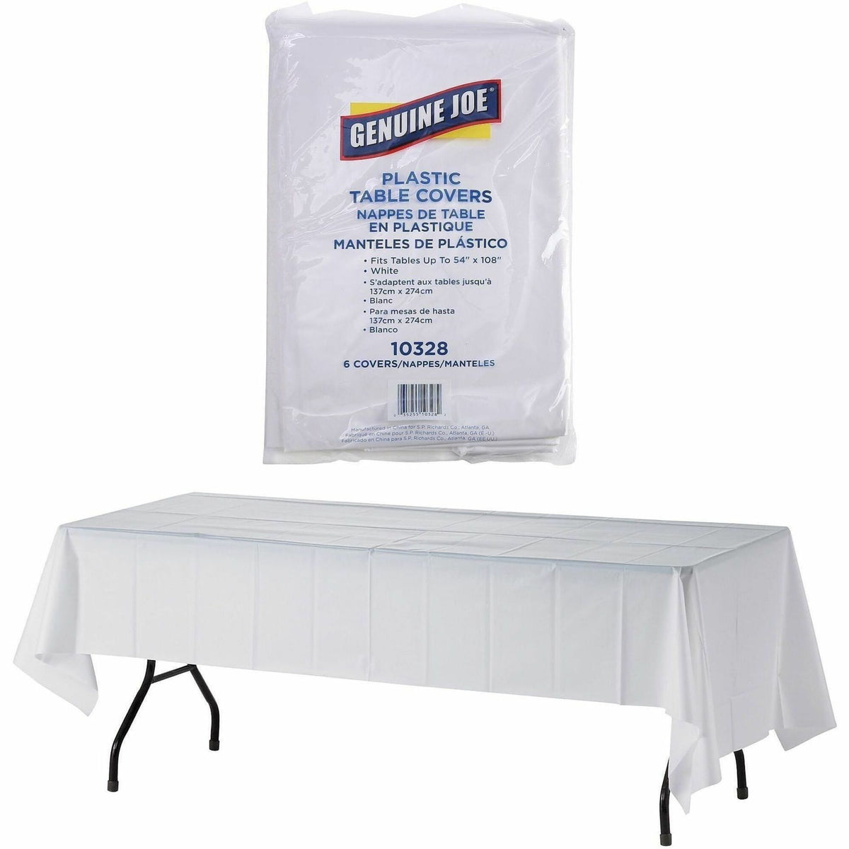 Genuine Joe Plastic Rectangular Table Covers - 108" Length x 54" Width - Plastic - White - 6 / Pack