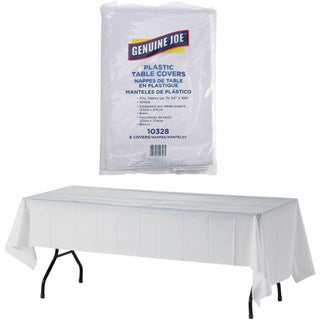 Genuine Joe Plastic Rectangular Table Covers - 108" Length x 54" Width - Plastic - White - 6 / Pack