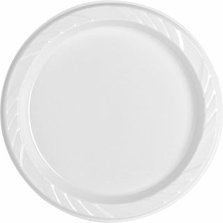 Genuine Joe 9" Reusable Plastic Plates - Serving - Disposable - White - Plastic Body - 125 / Pack