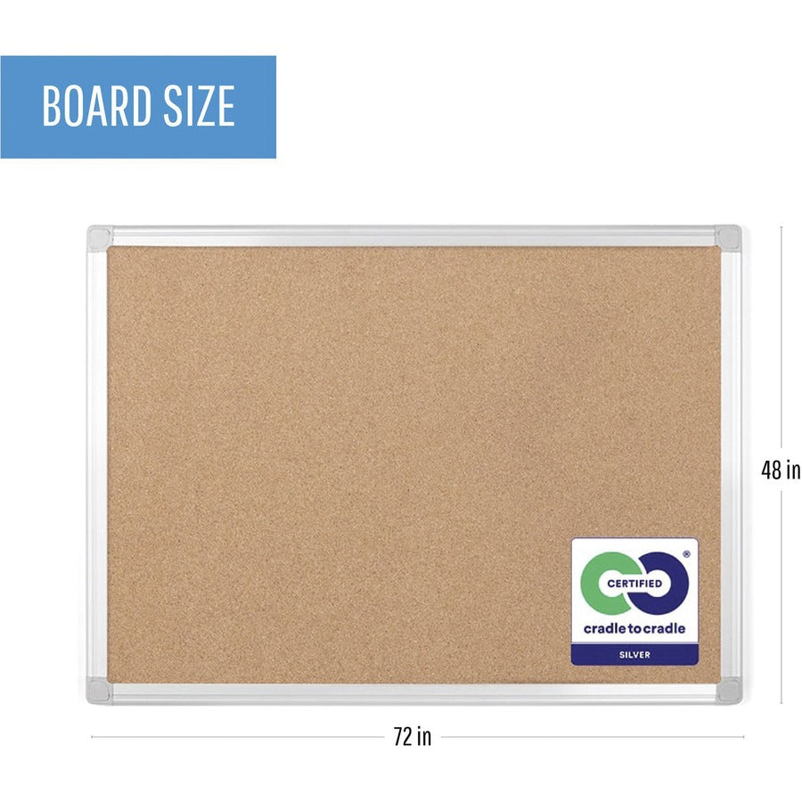 Earth Cork Board, 72 x 48, Tan Surface, Silver Aluminum Frame