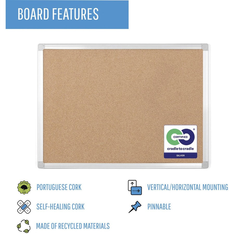 Earth Cork Board, 72 x 48, Tan Surface, Silver Aluminum Frame