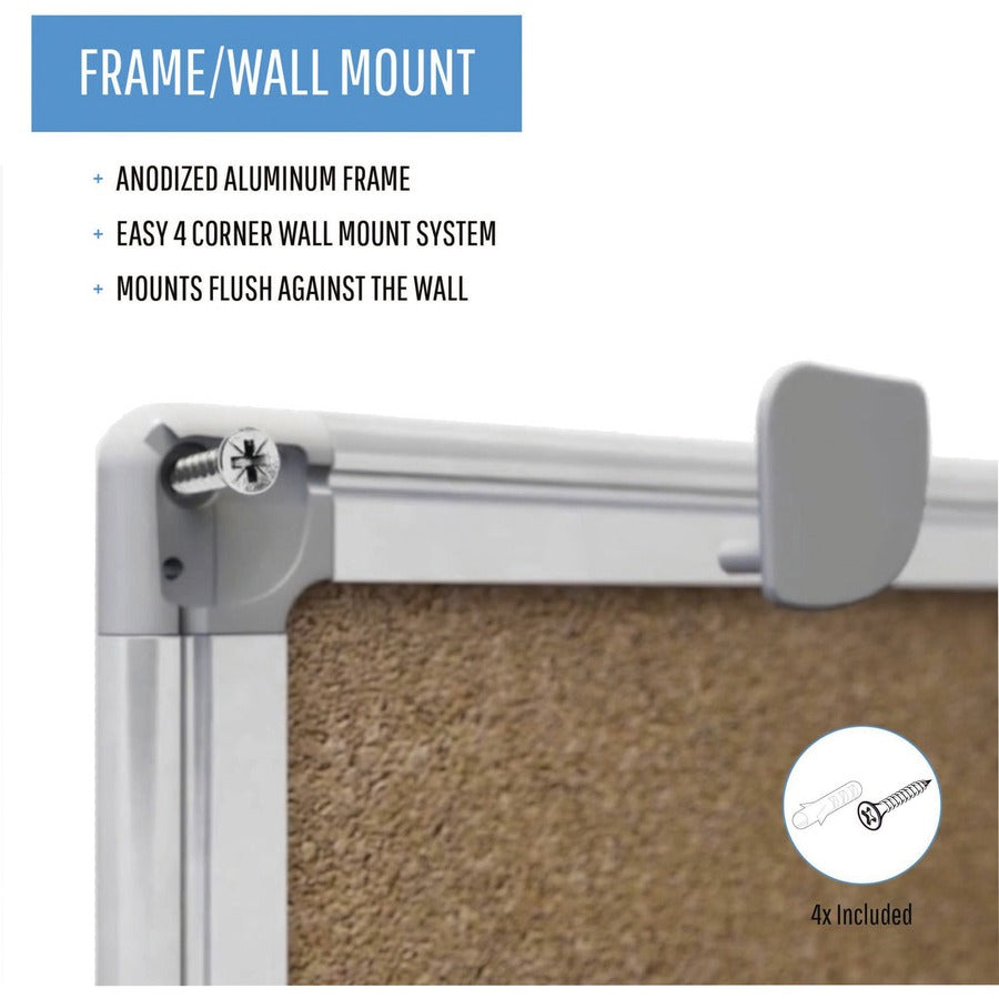 Earth Cork Board, 72 x 48, Tan Surface, Silver Aluminum Frame