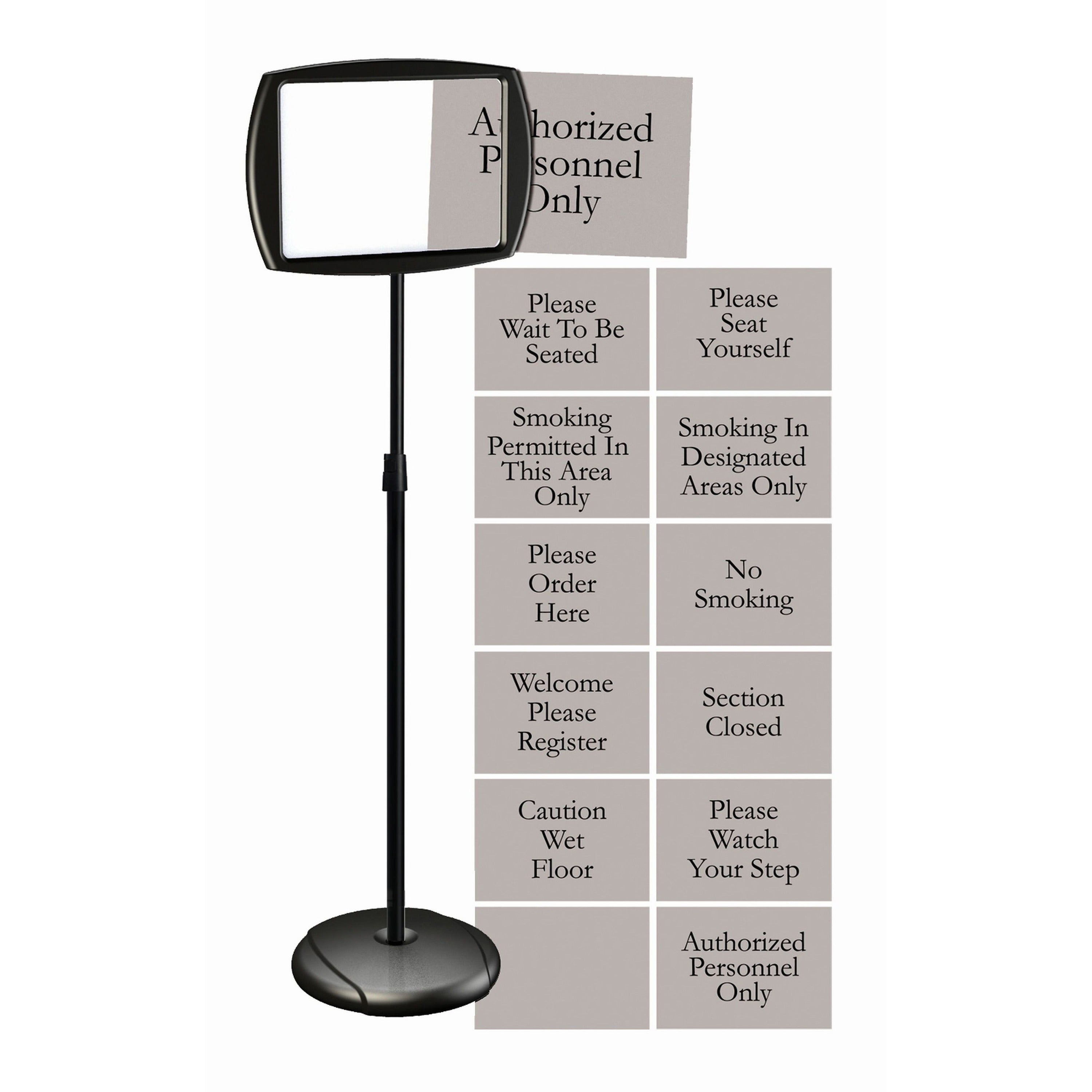 MasterVision Interchangeable Floor Pedestal Sign - 1 Each - Please Wait To Be Seated, Authorized Personnel Only, Please Watch Your Step, Please Seat Yourself, Smoking In Designated Areas Only, Smoking Permitted In This Area Only, Welcome Please Regis