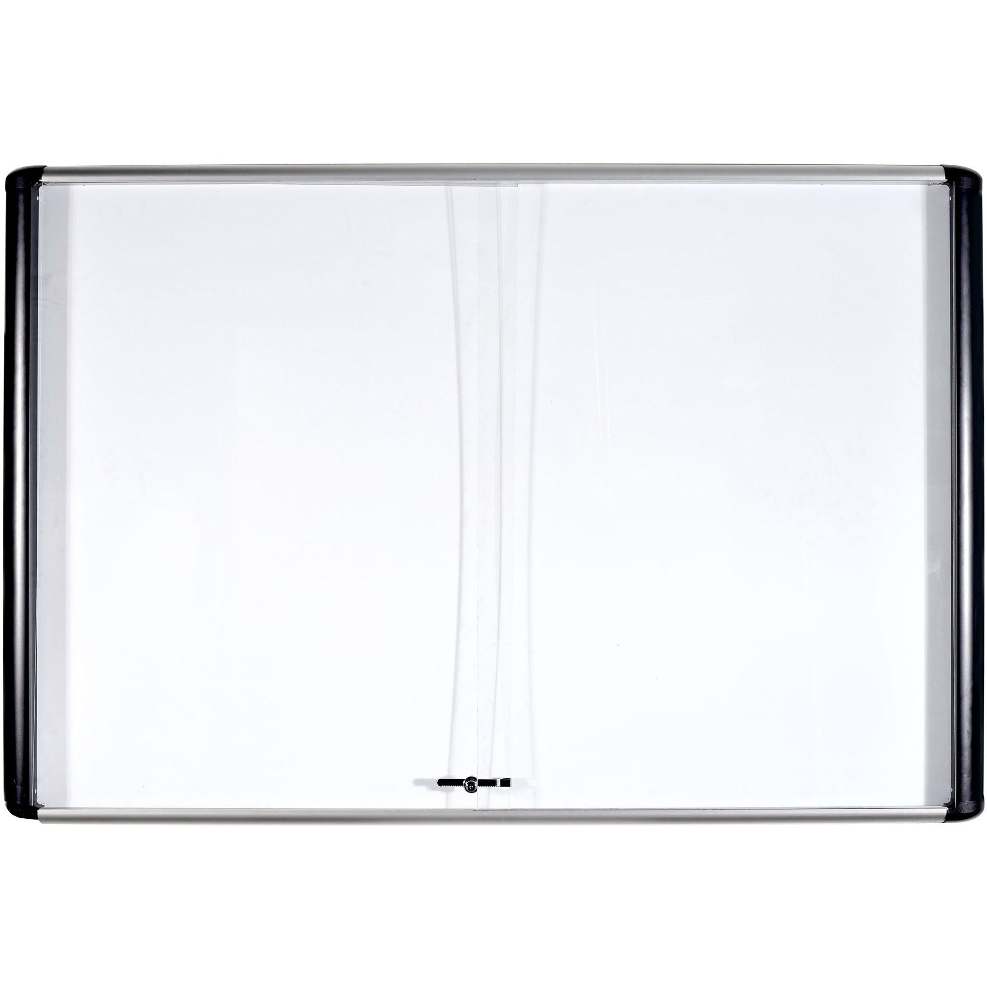 MasterVision Sliding Door Enclosed Porcelain Board - 72" (6 ft) Width x 48" (4 ft) Height - Porcelain Steel Surface - Aluminum Frame - Rectangle - Magnetic - Scratch Resistant - Assembly Required - 1 Each