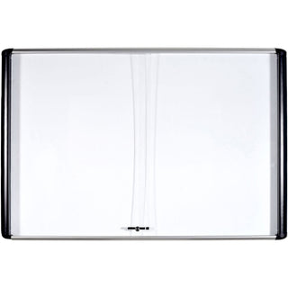 MasterVision Sliding Door Enclosed Porcelain Board - 72" (6 ft) Width x 48" (4 ft) Height - Porcelain Steel Surface - Aluminum Frame - Rectangle - Magnetic - Scratch Resistant - Assembly Required - 1 Each