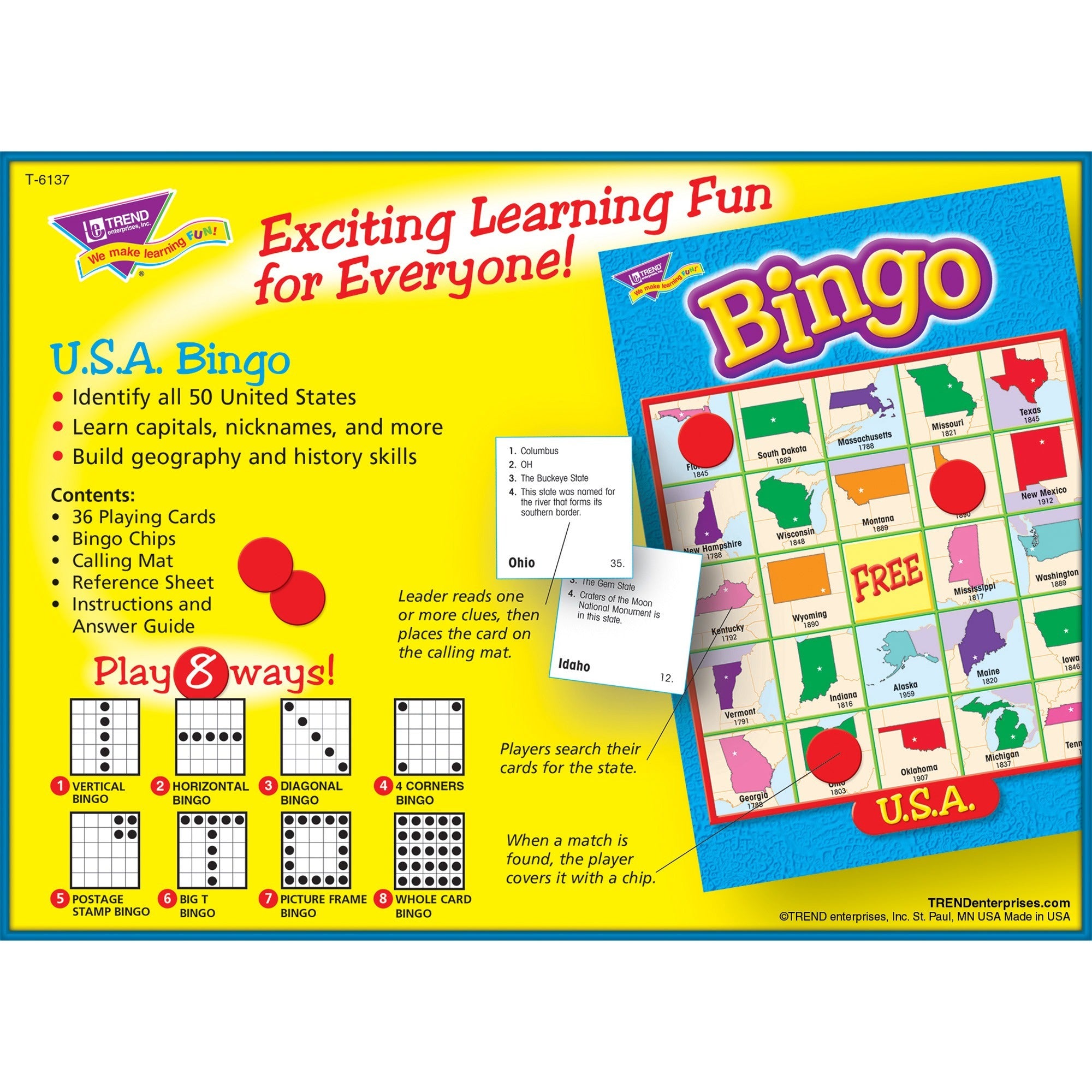 Trend U.S.A. Bingo Game - 8-13 Year - 