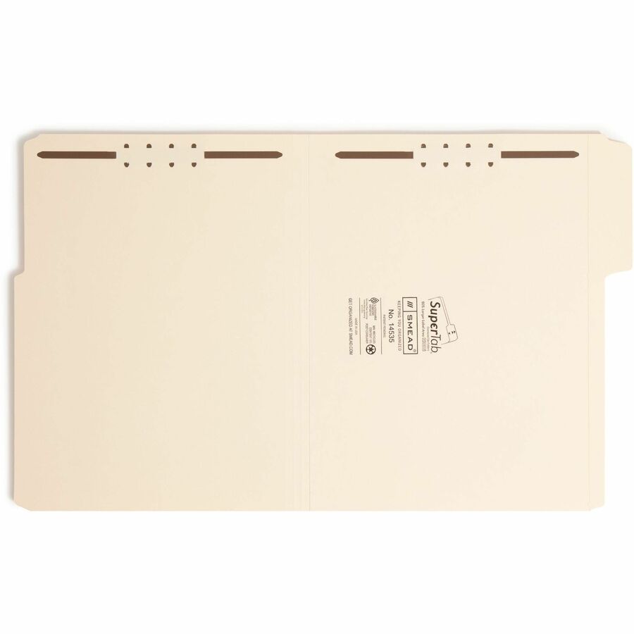 SuperTab Reinforced Guide Height Fastener Folders, 11-pt Manila, 0.75" Expansion, 2 Fasteners, Letter Size, Manila, 50/Box