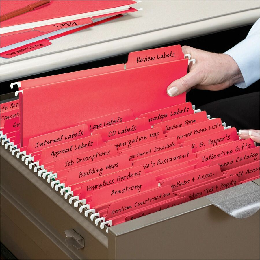 FasTab Hanging Folders, Letter Size, 1/3-Cut Tabs, Red, 20/Box