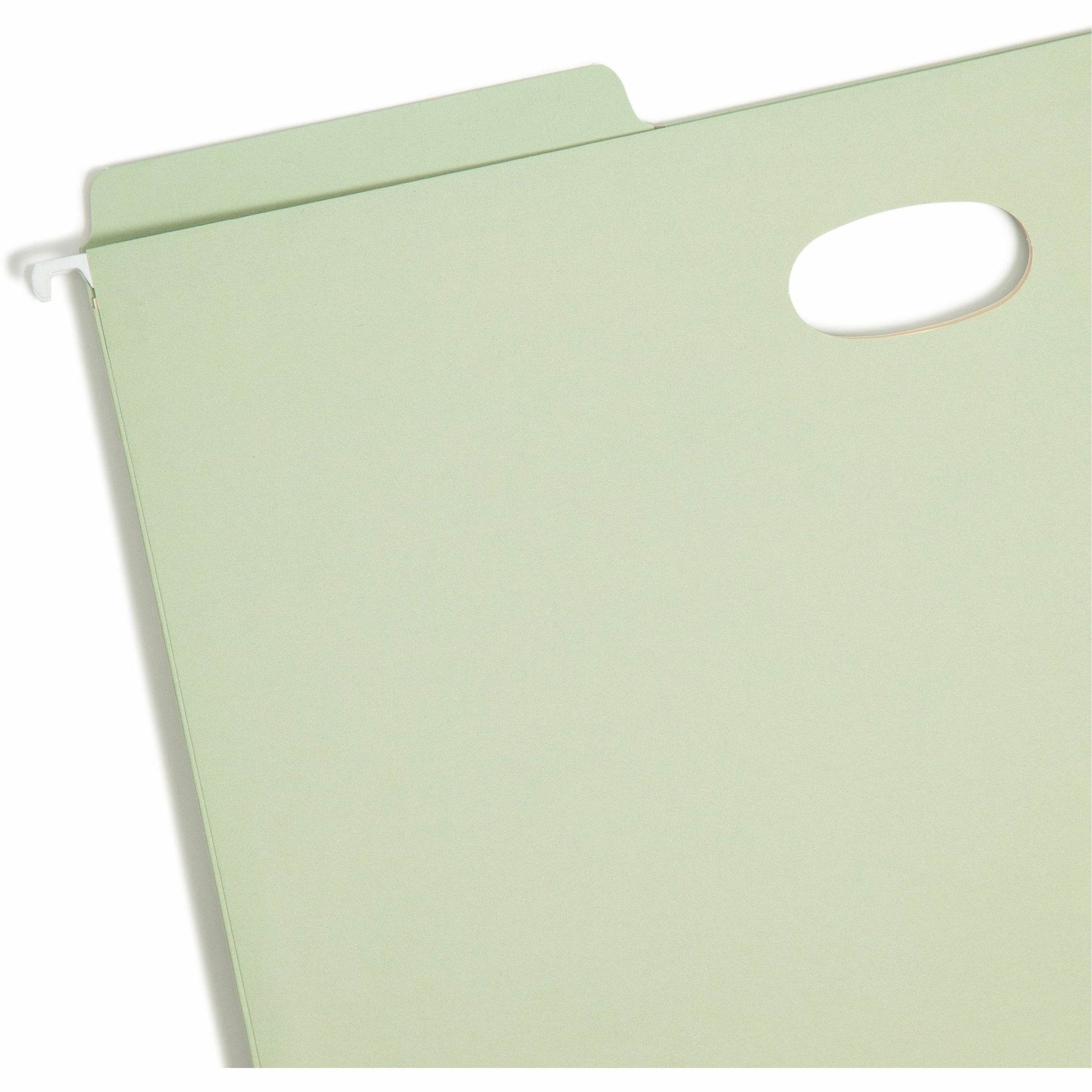 Smead FasTab 1/3 Tab Cut Legal Recycled Hanging Folder - 8 1/2" x 14" - 3 1/2" Expansion - Top Tab Location - Assorted Position Tab Position - Moss - 10% Recycled - 9 / Box - 