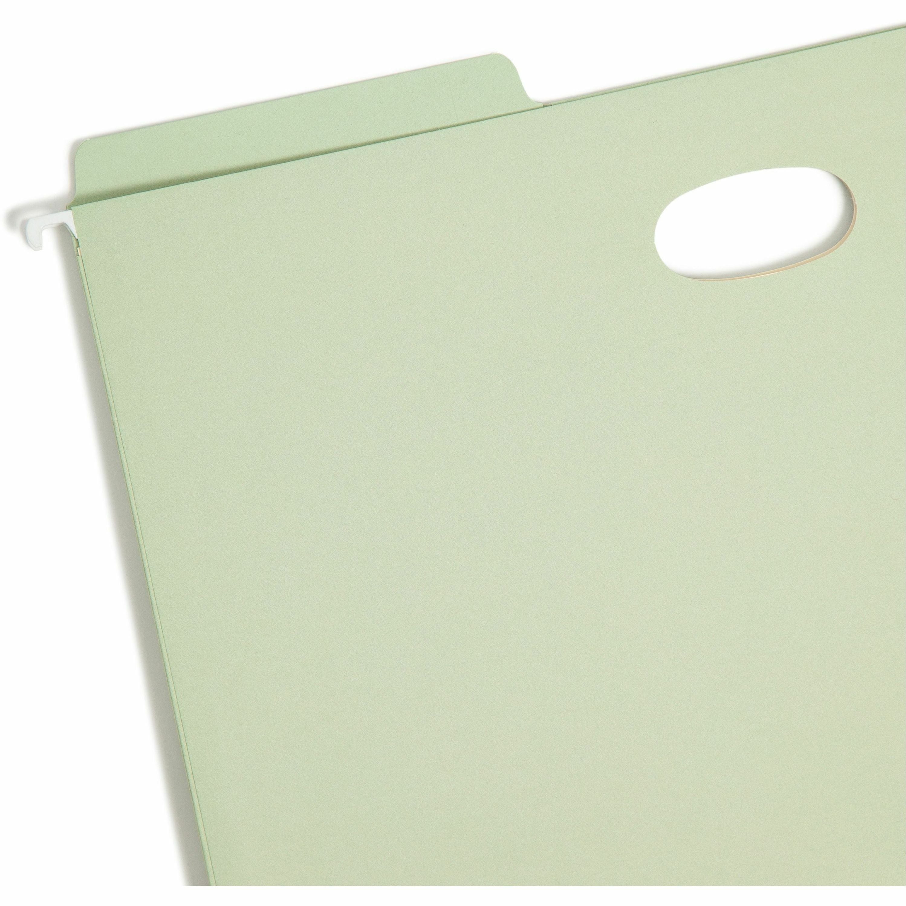 Smead FasTab 1/3 Tab Cut Legal Recycled Hanging Folder - 8 1/2" x 14" - 3 1/2" Expansion - Top Tab Location - Assorted Position Tab Position - Moss - 10% Recycled - 9 / Box - 