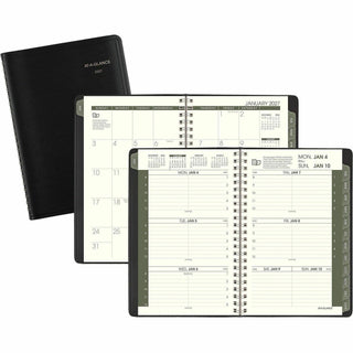 At-A-Glance Recycled Appointment Book Planner - Julian Dates - Weekly - January 2024 - December 2024 - 8:00 AM to 5:00 PM - Hourly - 1 Week Double Page Layout - 4 7/8" x 8" Sheet Size - Desk Pad - Black - Tabbed, Phone Directory, Address Directory -