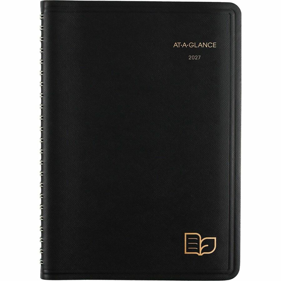 At-A-Glance Recycled Appointment Book Planner - Julian Dates - Weekly - January 2024 - December 2024 - 8:00 AM to 5:00 PM - Hourly - 1 Week Double Page Layout - 4 7/8" x 8" Sheet Size - Desk Pad - Black - Tabbed, Phone Directory, Address Directory -