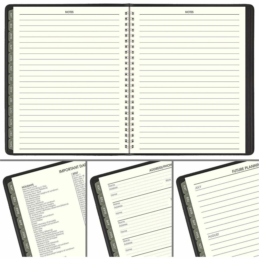 Recycled Monthly Planner with Perforated Memo Section, 8.75 x 7, Black Cover, 12-Month (Jan to Dec): 2024
