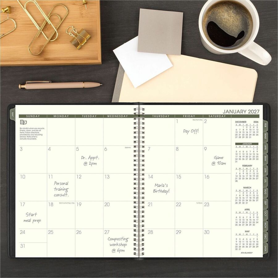 Recycled Monthly Planner, 11 x 9, Black Cover, 13-Month (Jan to Jan): 2024 to 2025
