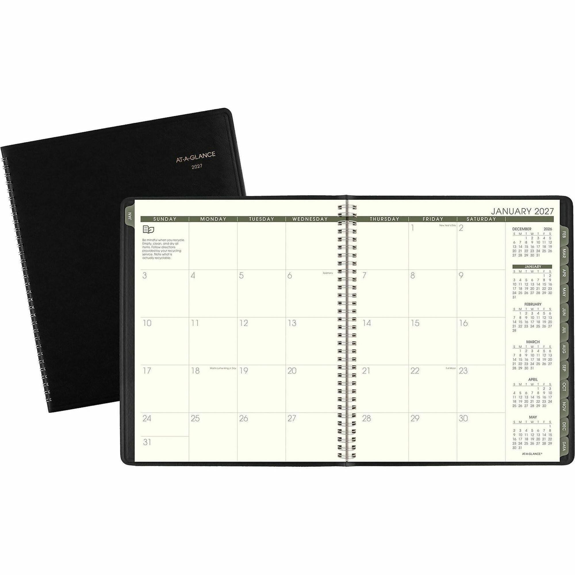 Recycled Monthly Planner, 11 x 9, Black Cover, 13-Month (Jan to Jan): 2024 to 2025