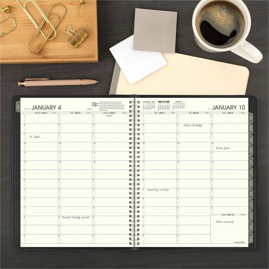 At-A-Glance Recycled Appointment Book Planner - Large Size - Julian Dates - Weekly, Monthly - 1 Year - January 2024 - December 2024 - 7:00 AM to 8:45 PM - Quarter-hourly, 7:00 AM to 5:30 PM - Quarter-hourly - 1 Week, 1 Month Double Page Layout - 8 1/