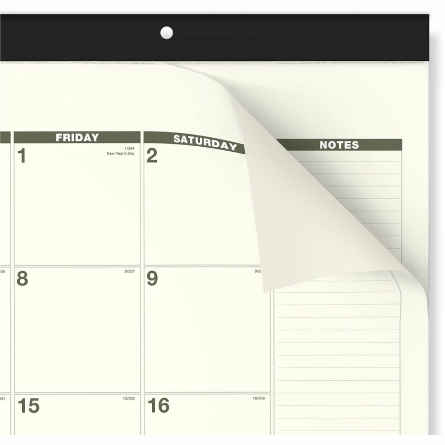 Recycled Monthly Desk Pad, 22 x 17, Sand/Green Sheets, Black Binding, Black Corners, 12-Month (Jan to Dec): 2024