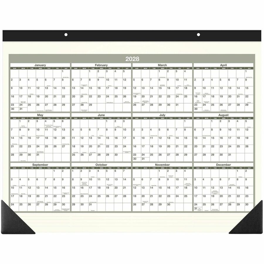 Recycled Monthly Desk Pad, 22 x 17, Sand/Green Sheets, Black Binding, Black Corners, 12-Month (Jan to Dec): 2024